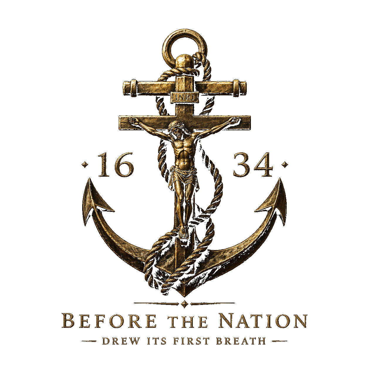 A crucifix entwined with a ship's anchor, dated 1634